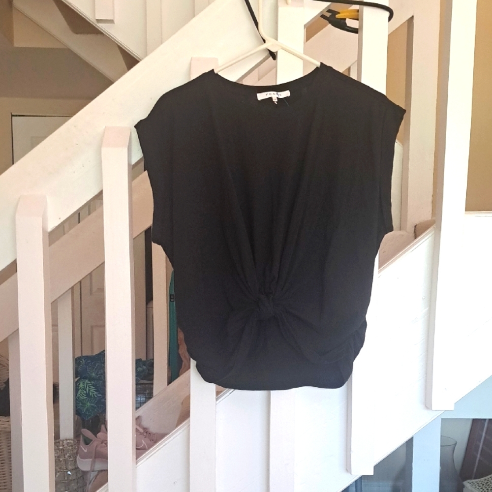 Frame Black Cotton Knot Top SzL Rauched Sides EUC